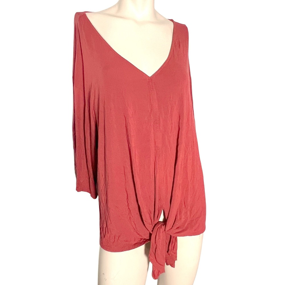 Cupio Woman Top Women 2X Orange Front Tie Knot Boho Earthy Minimalist H1D197W
